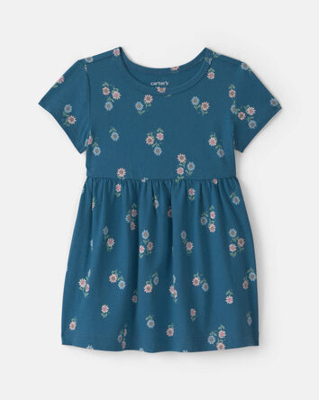 Baby Girl Floral Short-Sleeve Dress - Navy Blue, 