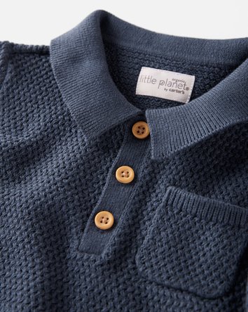 Toddler Organic Cotton Crotchet Knit Polo Shirt, 