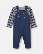 Baby Boy 2-Piece Striped Sports Thermal Overall Set - Navy, image 1 of 9 slides