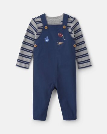Baby Boy 2-Piece Striped Sports Thermal Overall Set - Navy, 