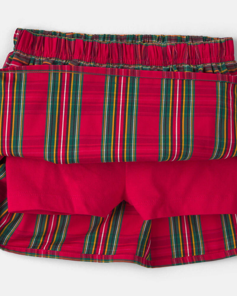 Toute-petit fille - Ensemble 2 pi&egrave;ces manches longues en molleton avec n&oelig;ud et jupe-short &agrave; carreaux &ndash; Cr&egrave;me/Rouge, image 3 sur 5 diapositives