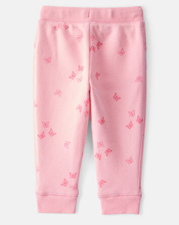 Baby Girl Butterfly Print French Terry Drawstring Joggers - Pink, 