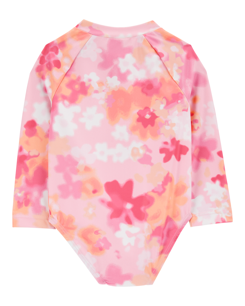 Baby 1-Piece Floral Print Long-Sleeve Rashguard Swimsuit - Pink, image 3 of 5 slides