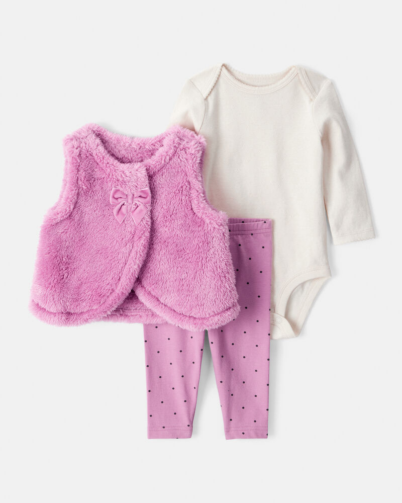 Baby Girl 3-Piece Tee & Pant Set - Purple, image 1 of 6 slides