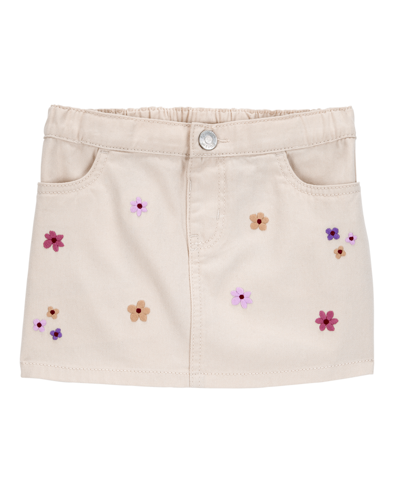 Toddler Twill  Denim Floral Embroidered Skirt - Ivory, image 1 of 3 slides