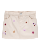 Toddler Twill  Denim Floral Embroidered Skirt - Ivory, image 1 of 3 slides