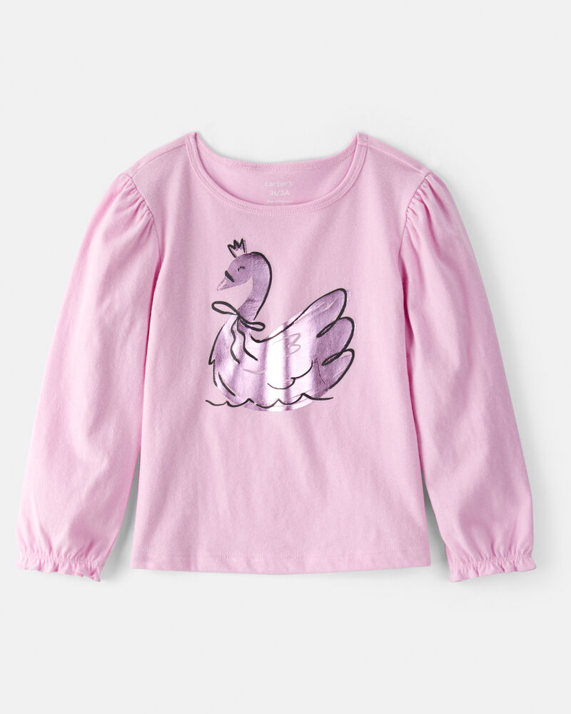 Toddler Girl Metallic Swan Long-Sleeve Graphic Tee - Pink, image 1 of 3 slides