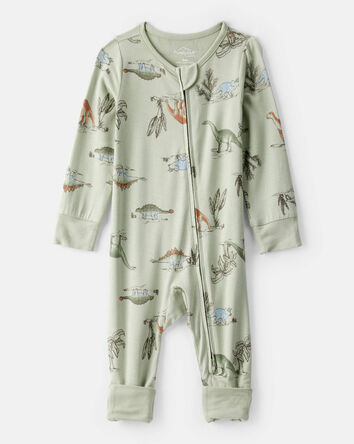 Baby Boy Dinosaur Print PurelySoft Long-Sleeve Sleeper - Green, 