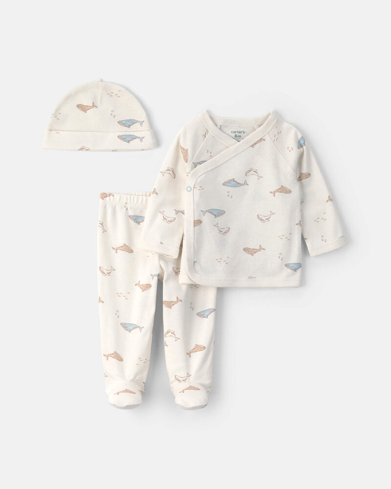 Baby 3-Piece Whale Long-Sleeve Top & Pant Set - Cream, image 1 of 3 slides