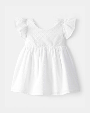 Baby Girl Swiss Dot Ruffle Dress - White, 