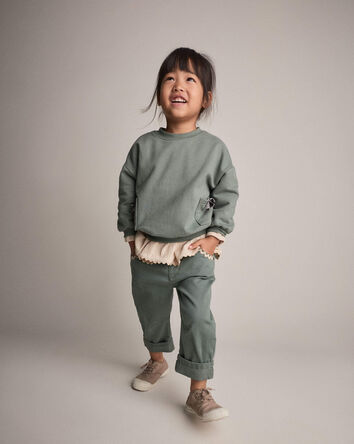 Toddler Girl Otter Sweatshirt&trade; with Bow Pockets - Olive, 
