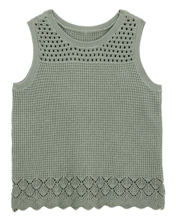 Enfant Débardeur en tricot crochet Pointelle - Vert, 
