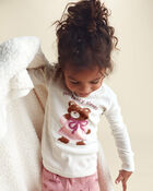 Toddler Girl 4-Piece Bear Varsity 100% Cotton Snug Fit Pyjama Set - Pink/Cream, image 3 of 7 slides