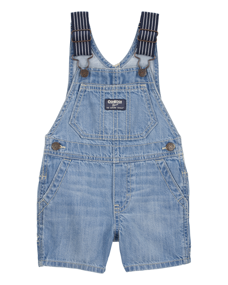 Baby Denim Shortalls: Hickory Stripe Strap Remix, image 1 of 5 slides