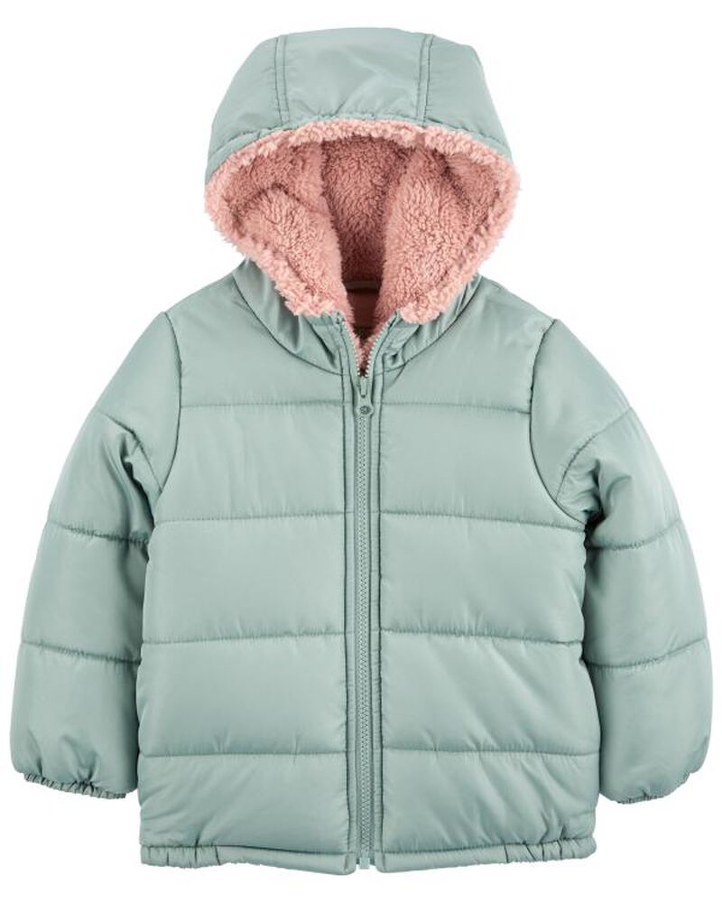 Green Fleece Lined Puffer Jacket