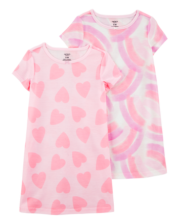 Kid 2-Pack Rainbow Hearts Nightgowns, 
