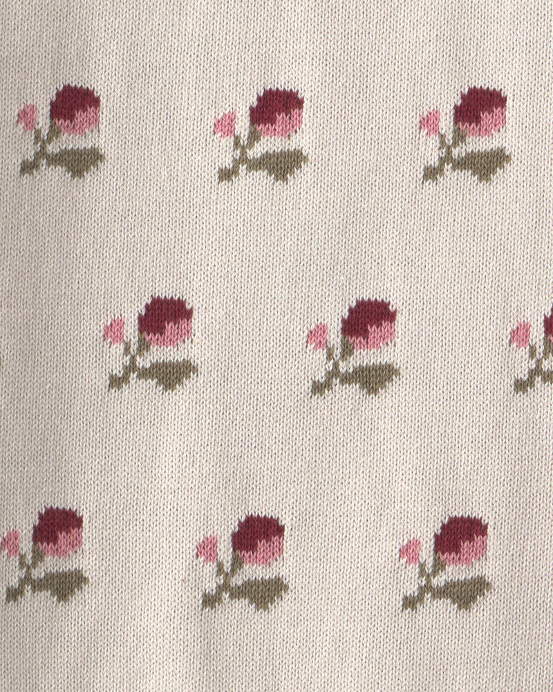 Girls Organic Cotton Sweater Knit Pullover in Floral Jacquard, image 4 of 4 slides