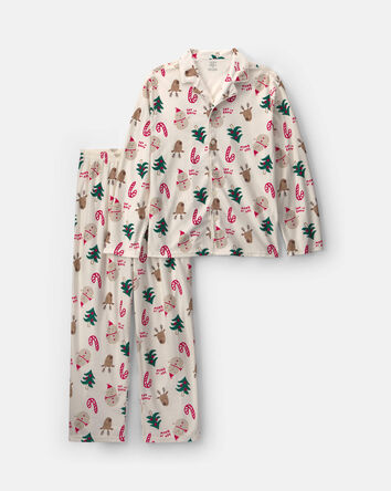 Adult 2-Piece Christmas Icon Fleece Loose Fit Pyjama Set - Cream, 