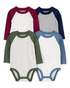 Baby 4-Piece Long-Sleeve Raglan Bodysuits, image 1 of 6 slides