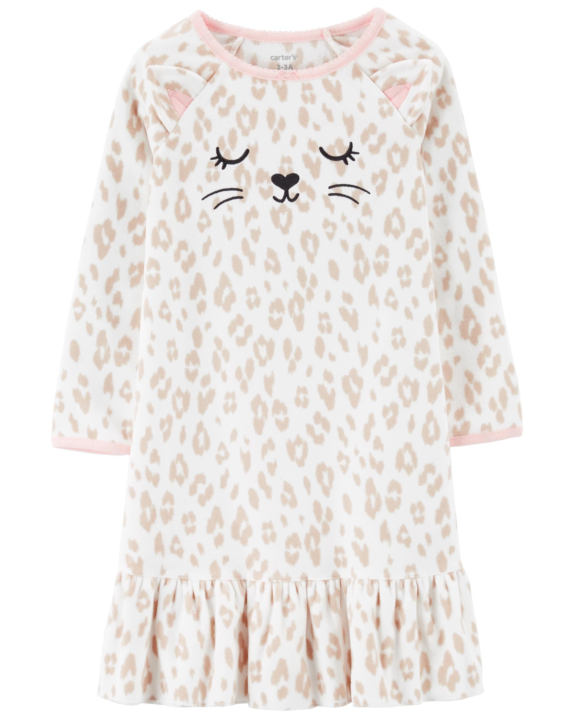 Ivory Pink Cat Fleece Nightgown Carter s Oshkosh Canada