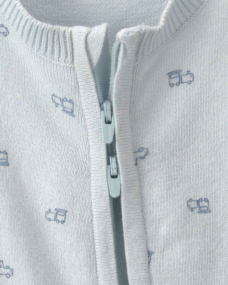 Baby Boy Train 2-Way Zip Long-Sleeve Jumpsuit - Blue, image 3 of 5 slides