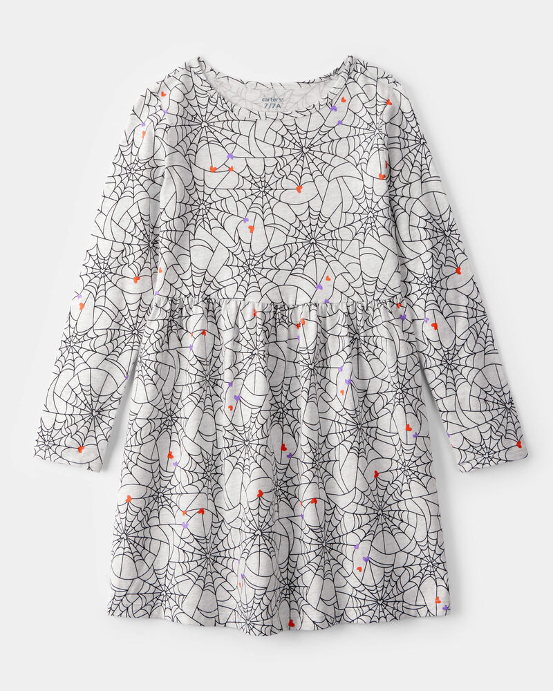 Girls Halloween Spiderwebs Long-Sleeve Dress, image 1 of 4 slides