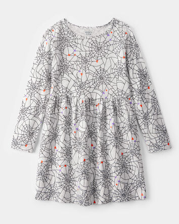 Girls Halloween Spiderwebs Long-Sleeve Dress, 