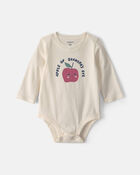 Baby 'Apple Of Grandpa's Eye' Apple Long-Sleeve Graphic Bodysuit - Cream, image 1 of 3 slides