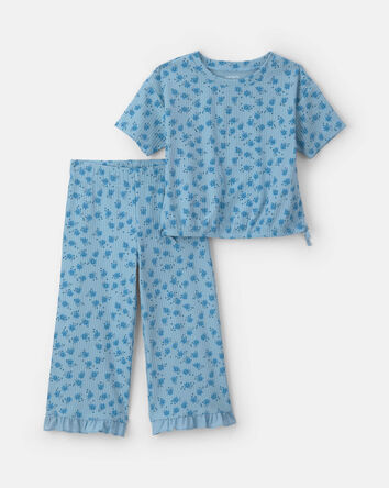 Toddler Girl 2-Piece Flower Floral Short-Sleeve Top & Pant Set - Blue, 