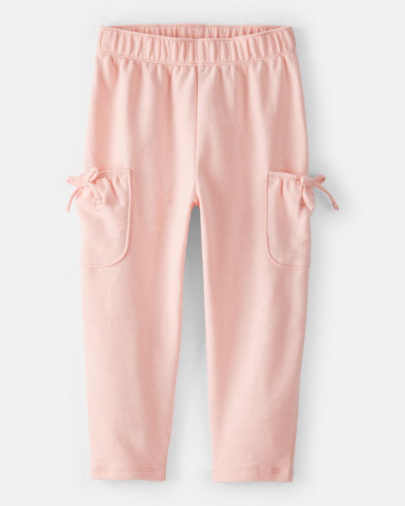 Toddler Girl Bow Pocket French Terry Pants - Coral, image 1 of 5 slides