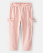 Toddler Girl Bow Pocket French Terry Pants - Coral, image 1 of 5 slides