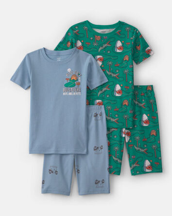 Boys Mini Golf 100% Cotton Short-Sleeve Snug Fit 4-Piece pyjama Set - Green/Blue, 