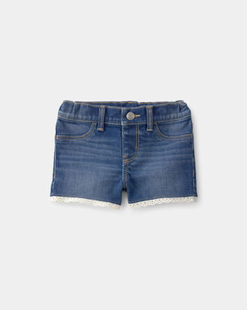 B&eacute;b&eacute; fille - Short en denim &agrave; bordure ajour&eacute;e - D&eacute;lav&eacute; fonc&eacute;, 