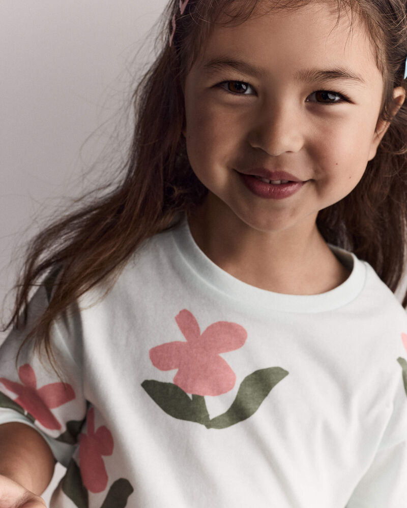 Toddler Girl Rolled Cuff Tee in Floral Print - Light Green, image 6 of 6 slides