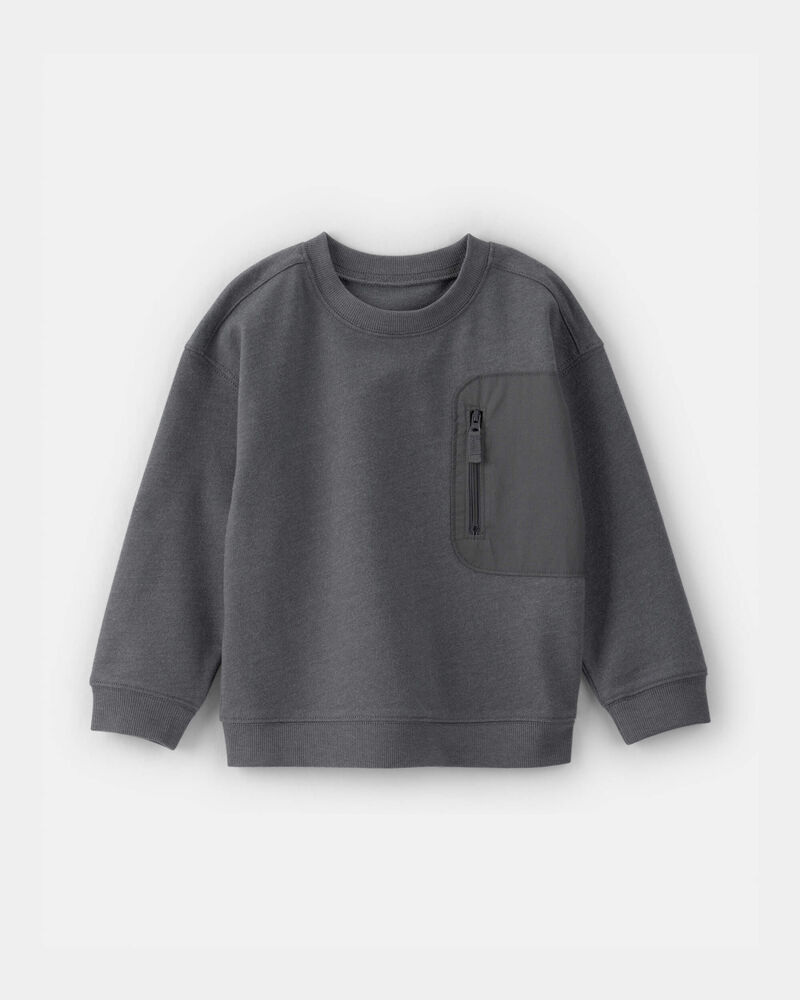 Tout-petit gar&ccedil;on - Chandail en jersey bouclette &agrave; passer par-dessus la t&ecirc;te avec fermeture &agrave; glissi&egrave;re - Gris, image 1 sur 3 diapositives