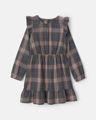 Filles - Robe &agrave; manches longues &agrave; volants et carreaux &ndash; Gris/Rose, image 1 sur 3 diapositives