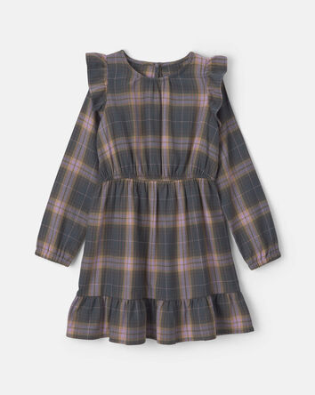 Filles - Robe &agrave; manches longues &agrave; volants et carreaux &ndash; Gris/Rose, 