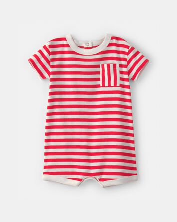 Baby Stripe Short-Sleeve Romper - Red/White, 