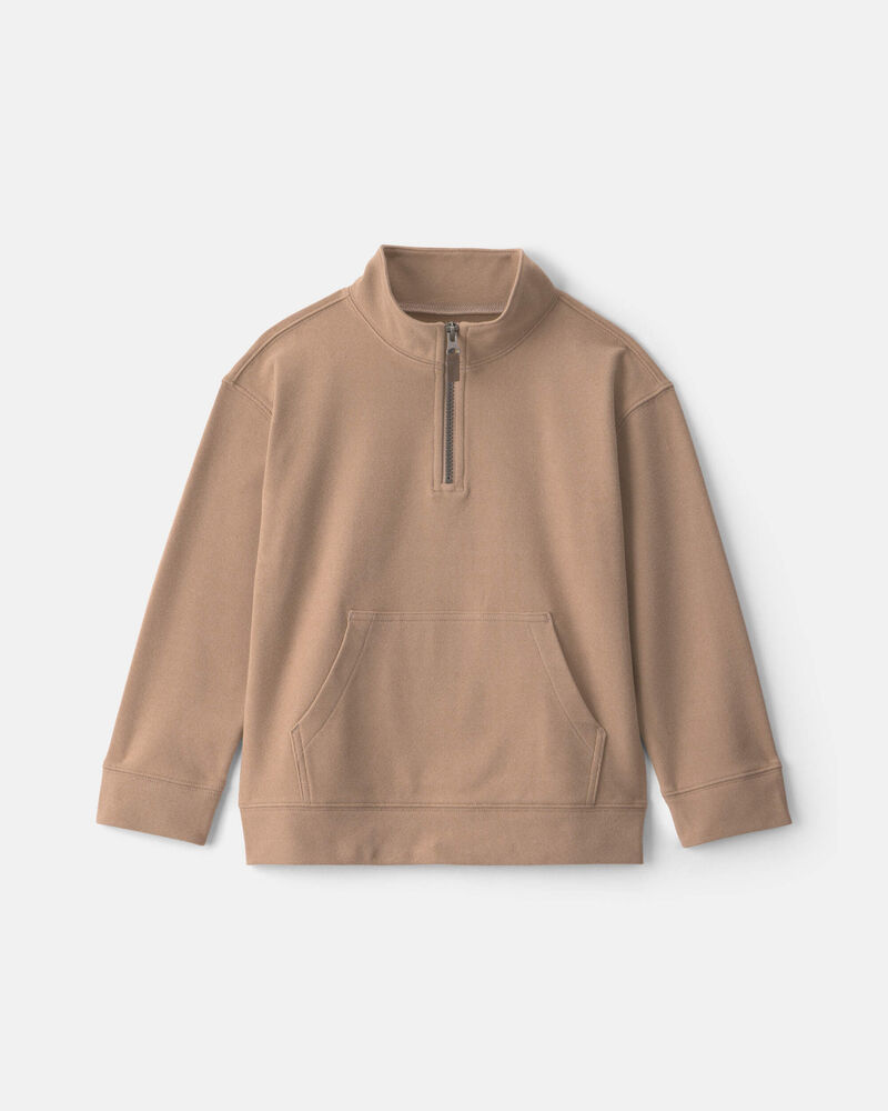 Boys Quarter-Zip Rib Pullover Sweatshirt - Khaki, image 1 of 3 slides