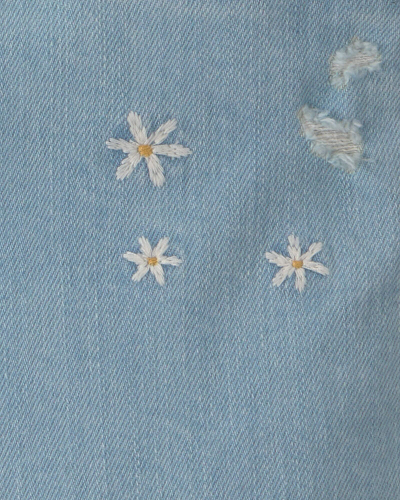 Girls Floral Denim Shorts - Medium Wash, image 3 of 4 slides