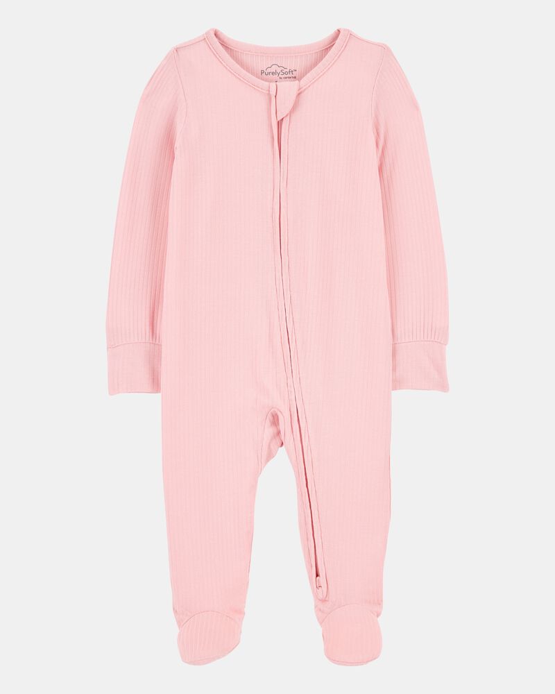 Baby Girl Solid 2-Way Zip PurelySoft Sleeper Pyjamas - Pink, image 1 of 6 slides