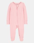 Baby Girl Solid 2-Way Zip PurelySoft Sleeper Pyjamas - Pink, image 1 of 6 slides