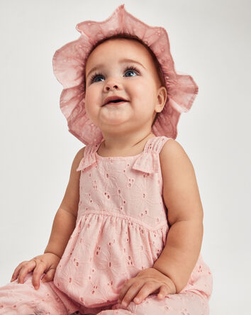 Baby Girl Eyelet Sleeveless Jumpsuit - Pink, 