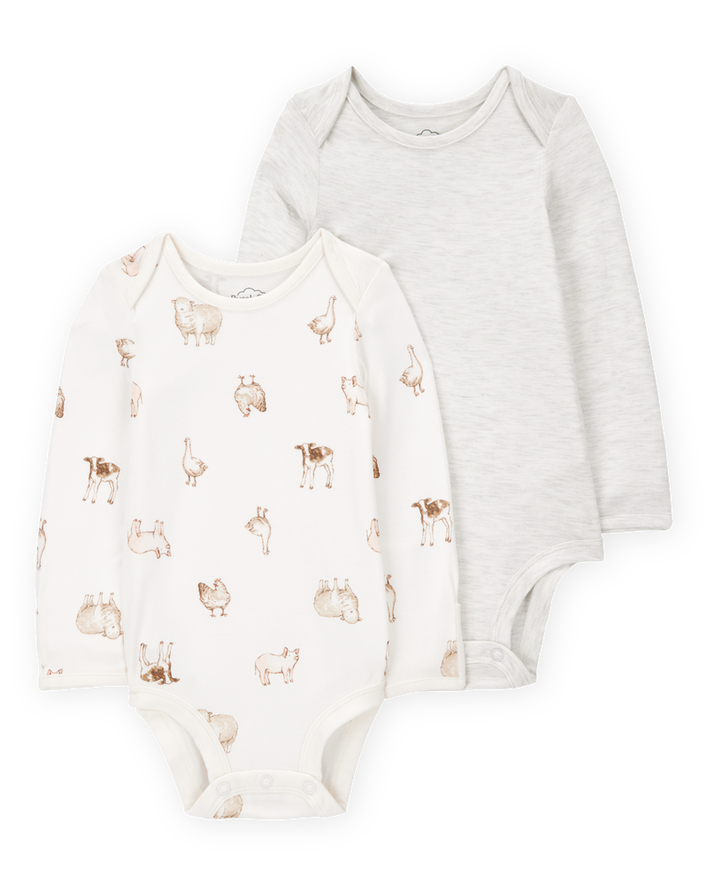 Baby 2-Pack Animal Print Long-Sleeve Bodysuits, image 1 of 6 slides
