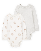 Baby 2-Pack Animal Print Long-Sleeve Bodysuits, image 1 of 6 slides