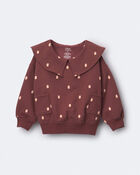 Toddler Girl Peter Pan Collar Pullover with Otter Pockets in Polka Dots - Burgundy, image 2 of 5 slides