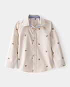 Toddler Poplin Acorn Print Button-Front Shirt - Khaki, image 1 of 4 slides