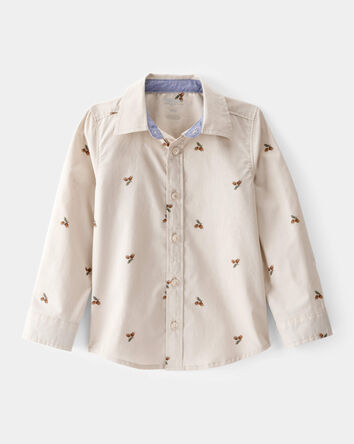 Toddler Poplin Acorn Print Button-Front Shirt - Khaki, 