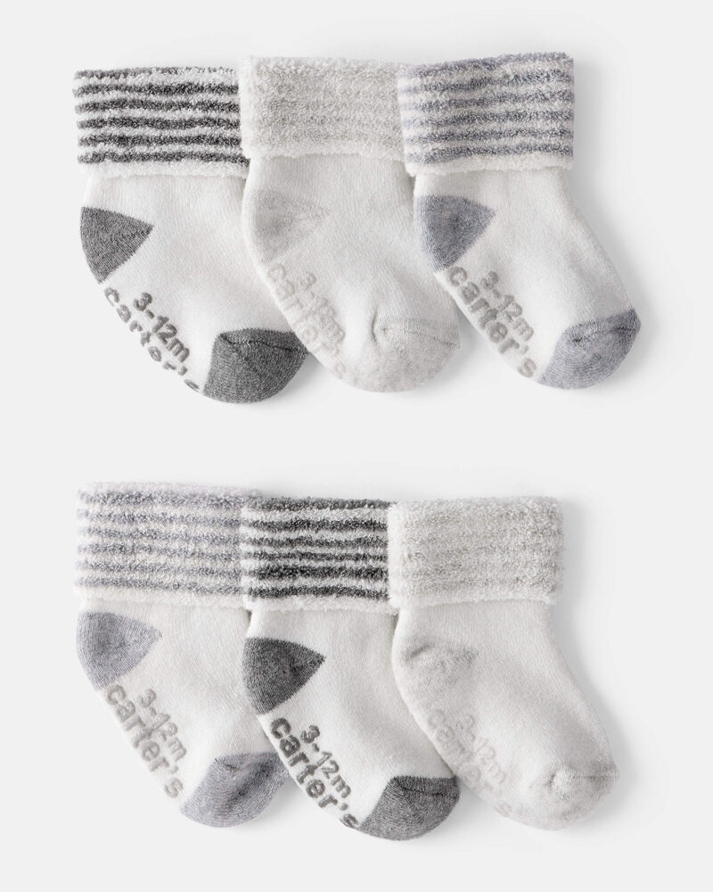 B&eacute;b&eacute; - 6 paires de socquettes ray&eacute;es - Gris et blanc, image 1 sur 1 diapositives