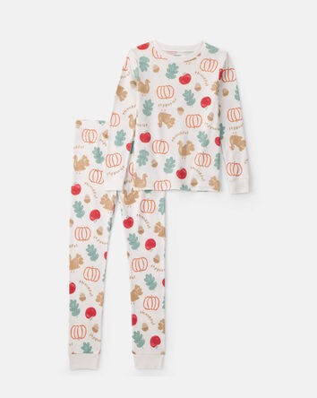 Jeune - Pyjama ajust&eacute; 2 pi&egrave;ces en 100 % coton &agrave; th&egrave;me Action de gr&acirc;ce &ndash; Cr&egrave;me, 